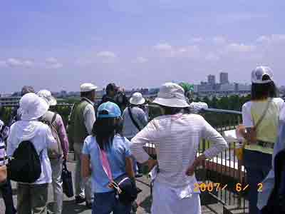 ���ォ���������Ă���P�O���̎Q���҂̌��p�̎ʐ^